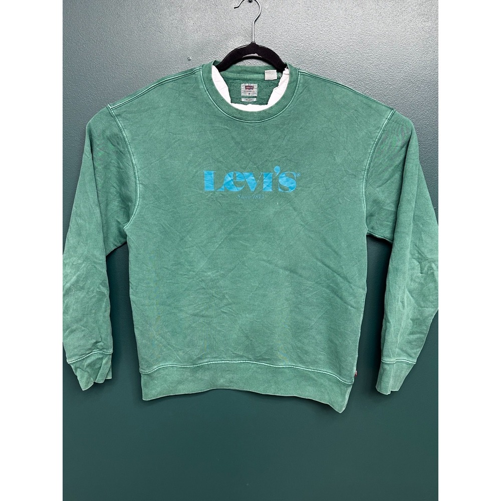 LEVI'S Green Long Sleeve Sweatshirt Logo Crew Neck Size Medium